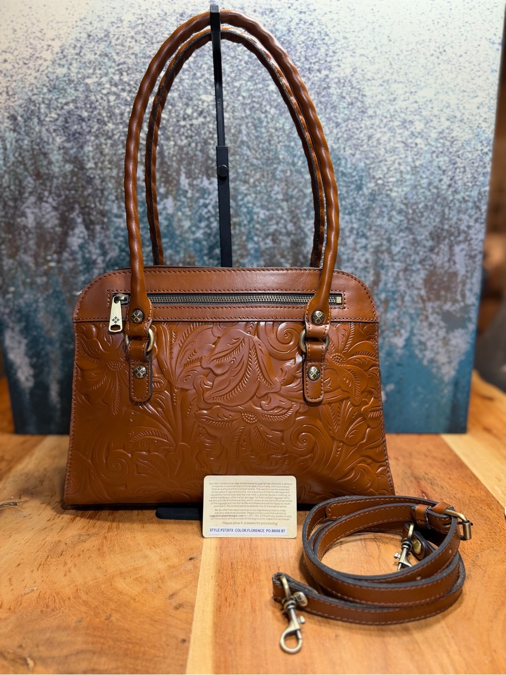 Patricia Nash Western 2010s Calvi Cognac Tooled Leather Satchel - Picture 4 of 14